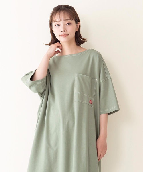 Dickies（ディッキーズ）の「【DICKIES/ディッキーズ】ミニ裏毛ビッグフィット（ビッグシルエット）Ｔシャツワンピース　5分丈　ワンポイントブランドロゴ　腰ポケット付き（ワンピース・レディース・ホワイト/グリーン/チャコールグレー・MEDIUM）」の11枚目の写真