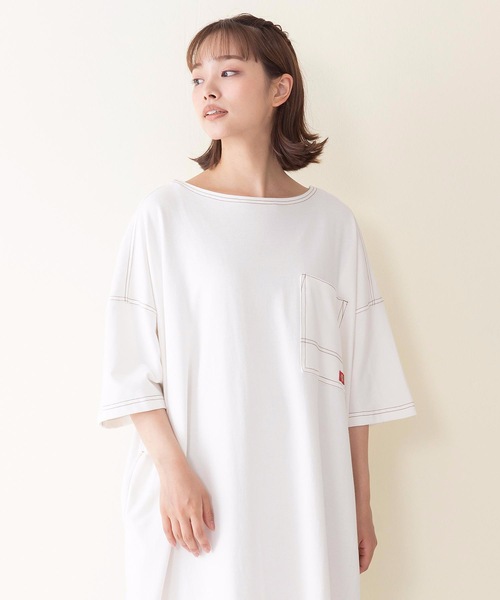 Dickies（ディッキーズ）の「【DICKIES/ディッキーズ】ミニ裏毛ビッグフィット（ビッグシルエット）Ｔシャツワンピース　5分丈　ワンポイントブランドロゴ　腰ポケット付き（ワンピース・レディース・ホワイト/グリーン/チャコールグレー・MEDIUM）」の21枚目の写真