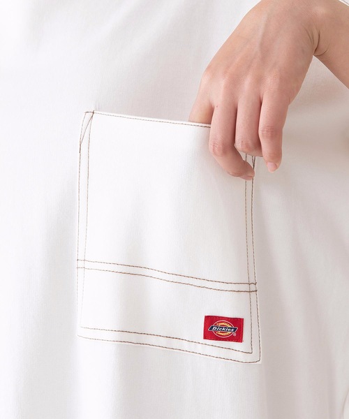 Dickies（ディッキーズ）の「【DICKIES/ディッキーズ】ミニ裏毛ビッグフィット（ビッグシルエット）Ｔシャツワンピース　5分丈　ワンポイントブランドロゴ　腰ポケット付き（ワンピース・レディース・ホワイト/グリーン/チャコールグレー・MEDIUM）」の7枚目の写真