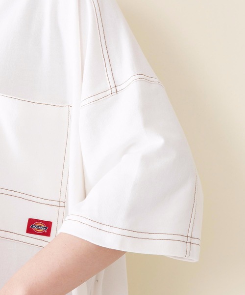 Dickies（ディッキーズ）の「【DICKIES/ディッキーズ】ミニ裏毛ビッグフィット（ビッグシルエット）Ｔシャツワンピース　5分丈　ワンポイントブランドロゴ　腰ポケット付き（ワンピース・レディース・ホワイト/グリーン/チャコールグレー・MEDIUM）」の6枚目の写真
