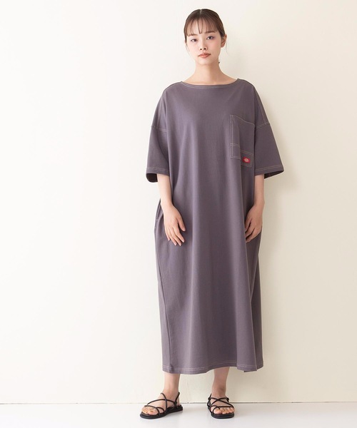 Dickies（ディッキーズ）の「【DICKIES/ディッキーズ】ミニ裏毛ビッグフィット（ビッグシルエット）Ｔシャツワンピース　5分丈　ワンポイントブランドロゴ　腰ポケット付き（ワンピース・レディース・ホワイト/グリーン/チャコールグレー・MEDIUM）」の18枚目の写真