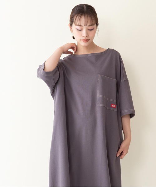Dickies（ディッキーズ）の「【DICKIES/ディッキーズ】ミニ裏毛ビッグフィット（ビッグシルエット）Ｔシャツワンピース　5分丈　ワンポイントブランドロゴ　腰ポケット付き（ワンピース・レディース・ホワイト/グリーン/チャコールグレー・MEDIUM）」の16枚目の写真