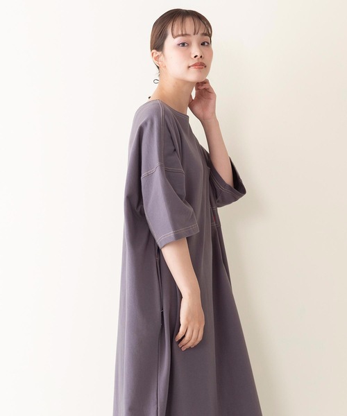 Dickies（ディッキーズ）の「【DICKIES/ディッキーズ】ミニ裏毛ビッグフィット（ビッグシルエット）Ｔシャツワンピース　5分丈　ワンポイントブランドロゴ　腰ポケット付き（ワンピース・レディース・ホワイト/グリーン/チャコールグレー・MEDIUM）」の14枚目の写真