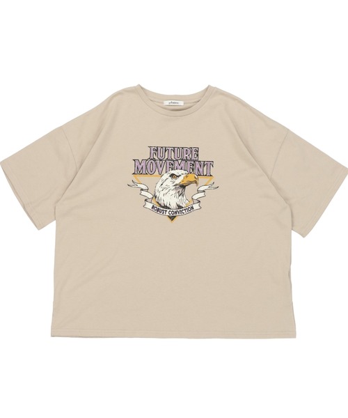 SPINNS（スピンズ）の「【ゆったりシルエット】古着風EAGLEデザイン 半袖Tシャツ（Tシャツ/カットソー・レディース・ベージュ/オートミール/スミクロ・ONESIZE）」の4枚目の写真