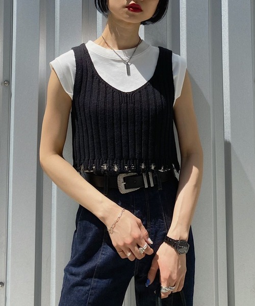 PAGEBOY(ページボーイ)の「ダメージニットビスチェ(その他トップス・レディース・ブラック/オフホワイト/ブラウン系その他・FREE)」の3枚目の写真