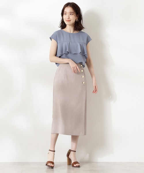 N.（N. Natural Beauty Basic）（エヌエヌナチュラルビューティーベーシック）の「ゴールドボタンラップスカート（スカート・レディース・ベージュ/ネイビー/ピンク・MEDIUM）」の8枚目の写真