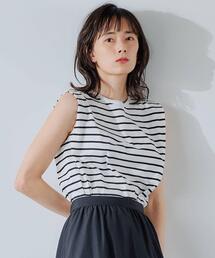 green label relaxing（グリーンレーベルリラクシング）の「FFC 袖デザイン ノースリーブ カットソー / ボーダー（Tシャツ/カットソー）」