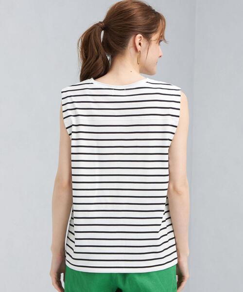 green label relaxing(グリーンレーベルリラクシング)の「FFC 袖デザイン ノースリーブ カットソー / ボーダー(Tシャツ/カットソー・レディース・ダークグレー/その他1/ケリー/ホワイト・FREE)」の14枚目の写真