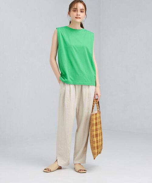 green label relaxing(グリーンレーベルリラクシング)の「FFC 袖デザイン ノースリーブ カットソー / ボーダー(Tシャツ/カットソー・レディース・ダークグレー/その他1/ケリー/ホワイト・FREE)」の20枚目の写真