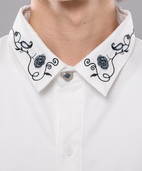 kutir(クティール)の「フラワー刺繍シャツ(シャツ/ブラウス・メンズ・ホワイト/ブラック/ダークグリーン・MEDIUM/LARGE)」の4枚目の写真