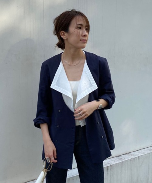 ETRE TOKYO(エトレトウキョウ)の「レイヤードライクジャケット(テーラードジャケット・レディース・ネイビー/ベージュ・M/S)」の14枚目の写真