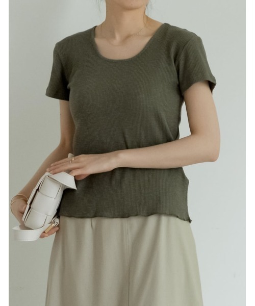 スクエアネックスラブリブトップス