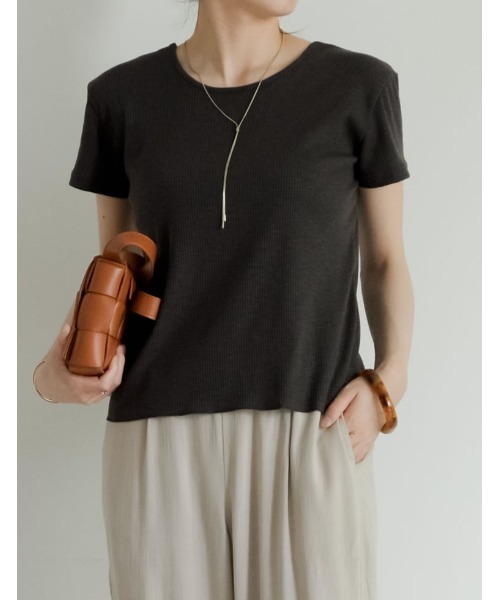 スクエアネックスラブリブトップス