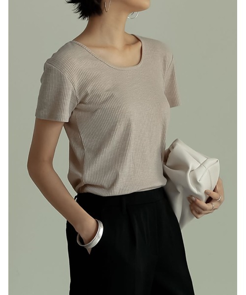 スクエアネックスラブリブトップス