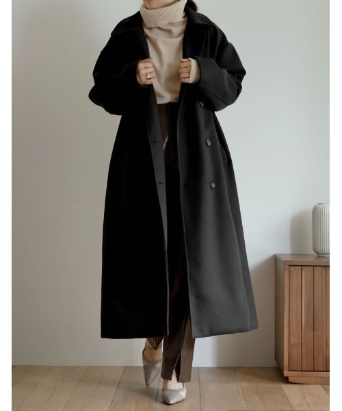 Re:EDIT（リエディ）の「[低身長サイズ有]3WAYフェイクウールロングステンカラーコート（ステンカラーコート・レディース・ピンク/ブラック/イエロー/ベージュ/カーキ・MEDIUM/SHORT/LARGE）」の6枚目の写真