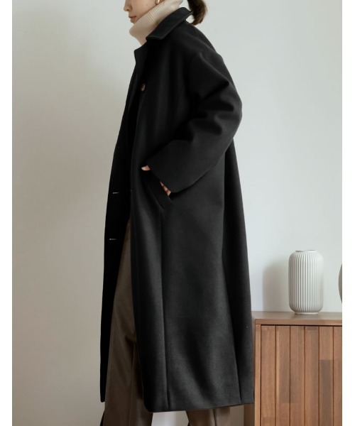 Re:EDIT（リエディ）の「[低身長サイズ有]3WAYフェイクウールロングステンカラーコート（ステンカラーコート・レディース・ピンク/ブラック/イエロー/ベージュ/カーキ・MEDIUM/SHORT/LARGE）」の7枚目の写真