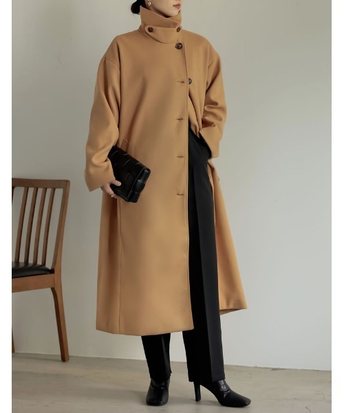 Re:EDIT（リエディ）の「[低身長サイズ有]3WAYフェイクウールロングステンカラーコート（ステンカラーコート・レディース・ピンク/ブラック/イエロー/ベージュ/カーキ・MEDIUM/SHORT/LARGE）」の21枚目の写真