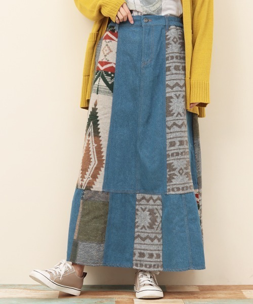 大きいサイズ リメイクパッチデニムスカート
