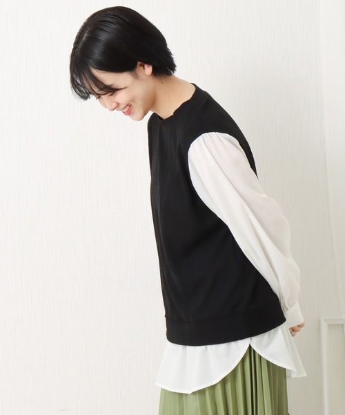 libelle more（リベル モア）の「ランダムテレコベスト＋シャツ切替プルオーバー（Tシャツ/カットソー・レディース・ブラウン/ベージュ/ブラック/ボルドー/ネイビー・M/L）」の14枚目の写真