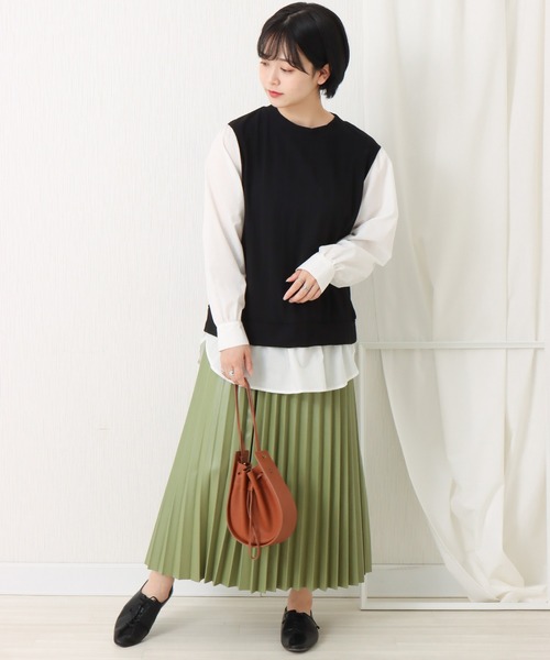 libelle more（リベル モア）の「ランダムテレコベスト＋シャツ切替プルオーバー（Tシャツ/カットソー・レディース・ブラウン/ベージュ/ブラック/ボルドー/ネイビー・M/L）」の6枚目の写真