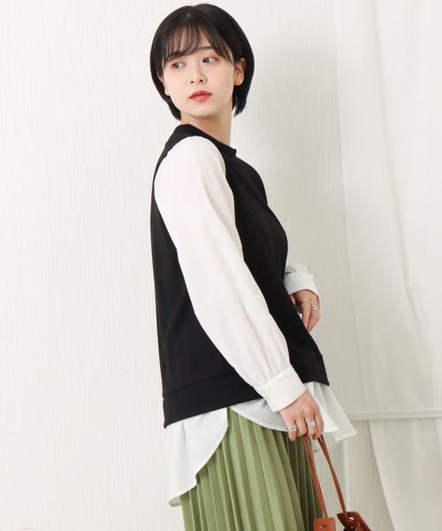 libelle more（リベル モア）の「ランダムテレコベスト＋シャツ切替プルオーバー（Tシャツ/カットソー・レディース・ブラウン/ベージュ/ブラック/ボルドー/ネイビー・M/L）」の18枚目の写真