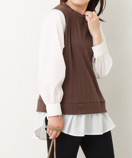 libelle more（リベル モア）の「ランダムテレコベスト＋シャツ切替プルオーバー（Tシャツ/カットソー・レディース・ブラウン/ベージュ/ブラック/ボルドー/ネイビー・M/L）」の19枚目の写真
