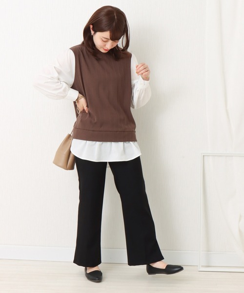 libelle more（リベル モア）の「ランダムテレコベスト＋シャツ切替プルオーバー（Tシャツ/カットソー・レディース・ブラウン/ベージュ/ブラック/ボルドー/ネイビー・M/L）」の15枚目の写真