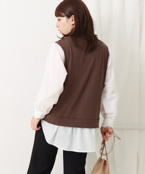 libelle more（リベル モア）の「ランダムテレコベスト＋シャツ切替プルオーバー（Tシャツ/カットソー・レディース・ブラウン/ベージュ/ブラック/ボルドー/ネイビー・M/L）」の7枚目の写真