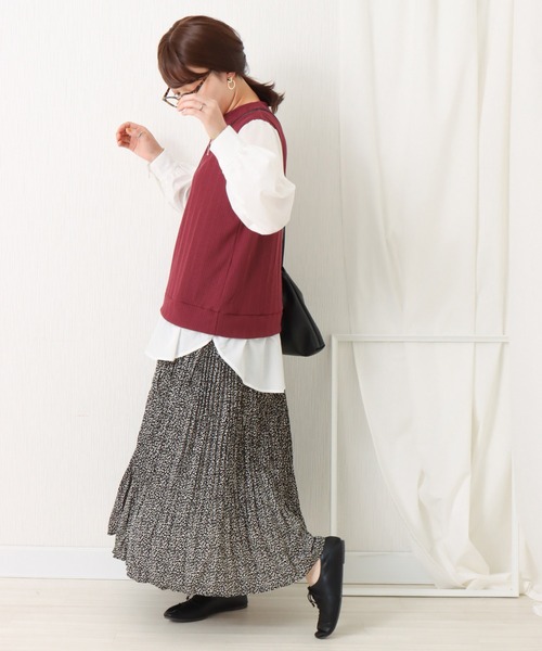 libelle more（リベル モア）の「ランダムテレコベスト＋シャツ切替プルオーバー（Tシャツ/カットソー・レディース・ブラウン/ベージュ/ブラック/ボルドー/ネイビー・M/L）」の20枚目の写真