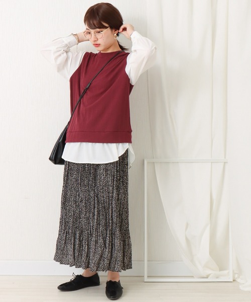 libelle more（リベル モア）の「ランダムテレコベスト＋シャツ切替プルオーバー（Tシャツ/カットソー・レディース・ブラウン/ベージュ/ブラック/ボルドー/ネイビー・M/L）」の8枚目の写真