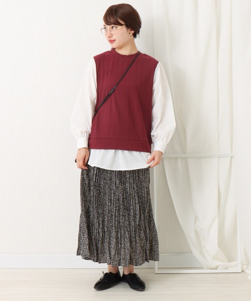libelle more（リベル モア）の「ランダムテレコベスト＋シャツ切替プルオーバー（Tシャツ/カットソー・レディース・ブラウン/ベージュ/ブラック/ボルドー/ネイビー・M/L）」の16枚目の写真