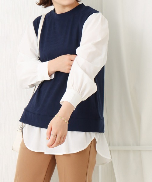 libelle more（リベル モア）の「ランダムテレコベスト＋シャツ切替プルオーバー（Tシャツ/カットソー・レディース・ブラウン/ベージュ/ブラック/ボルドー/ネイビー・M/L）」の13枚目の写真