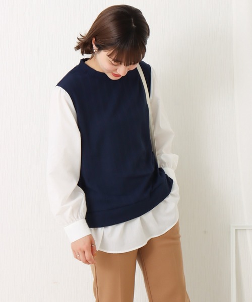 libelle more（リベル モア）の「ランダムテレコベスト＋シャツ切替プルオーバー（Tシャツ/カットソー・レディース・ブラウン/ベージュ/ブラック/ボルドー/ネイビー・M/L）」の10枚目の写真