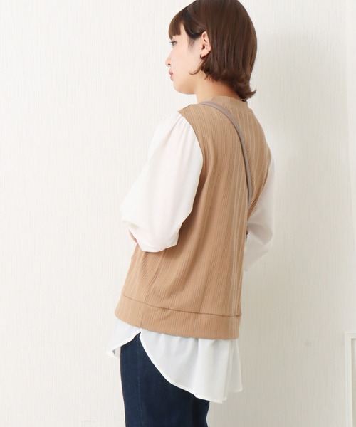 libelle more（リベル モア）の「ランダムテレコベスト＋シャツ切替プルオーバー（Tシャツ/カットソー・レディース・ブラウン/ベージュ/ブラック/ボルドー/ネイビー・M/L）」の21枚目の写真