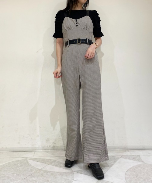 NOMAE（ノーマエ）の「【NOMAE】レザー配色チェックサロペット（サロペット/オーバーオール・レディース・ブラウン/ブラック系その他/ブラック・FREE）」の3枚目の写真