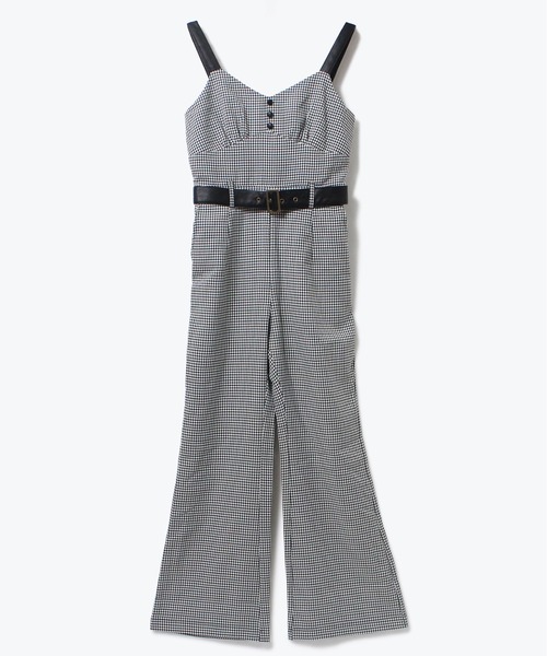 NOMAE（ノーマエ）の「【NOMAE】レザー配色チェックサロペット（サロペット/オーバーオール・レディース・ブラウン/ブラック系その他/ブラック・FREE）」の2枚目の写真