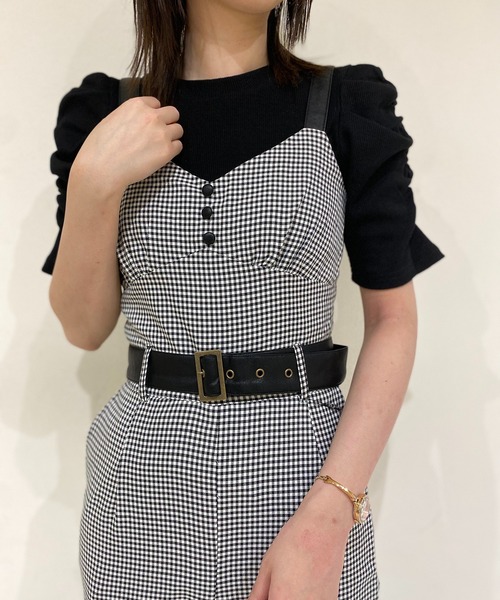 NOMAE（ノーマエ）の「【NOMAE】レザー配色チェックサロペット（サロペット/オーバーオール・レディース・ブラウン/ブラック系その他/ブラック・FREE）」の6枚目の写真