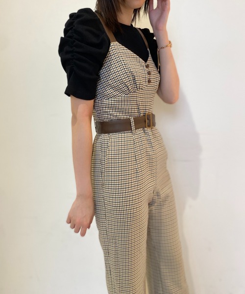 NOMAE（ノーマエ）の「【NOMAE】レザー配色チェックサロペット（サロペット/オーバーオール・レディース・ブラウン/ブラック系その他/ブラック・FREE）」の14枚目の写真