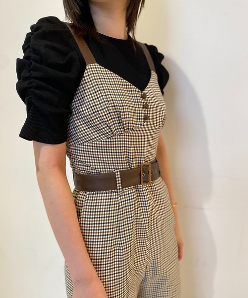 NOMAE（ノーマエ）の「【NOMAE】レザー配色チェックサロペット（サロペット/オーバーオール・レディース・ブラウン/ブラック系その他/ブラック・FREE）」の18枚目の写真