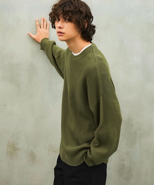 TETE HOMME(テットオム)の「【Revo.】ハニカムワッフル コットンニットロングスリーブTee(ニット/セーター・メンズ・ブラック/グレー/カーキ/ナチュラル・MEDIUM/LARGE)」の5枚目の写真