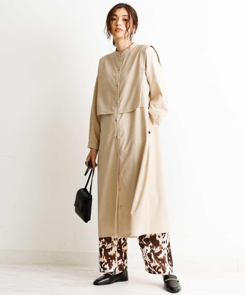 a.v.v(アーヴェヴェ)の「【a.v.v Charme】レイヤード風ロングワンピース(シャツワンピース・レディース・オレンジ/ベージュ・38/40/36)」の3枚目の写真
