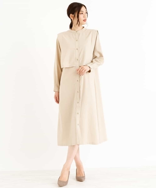 a.v.v(アーヴェヴェ)の「【a.v.v Charme】レイヤード風ロングワンピース(シャツワンピース・レディース・オレンジ/ベージュ・38/40/36)」の10枚目の写真
