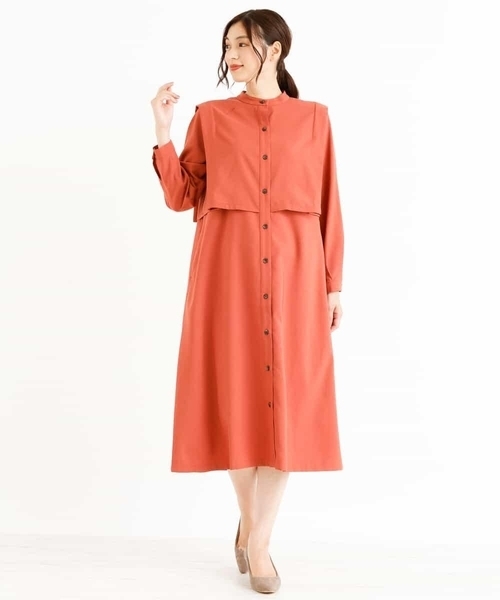 a.v.v(アーヴェヴェ)の「【a.v.v Charme】レイヤード風ロングワンピース(シャツワンピース・レディース・オレンジ/ベージュ・38/40/36)」の9枚目の写真