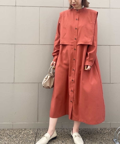 a.v.v(アーヴェヴェ)の「【a.v.v Charme】レイヤード風ロングワンピース(シャツワンピース・レディース・オレンジ/ベージュ・38/40/36)」の18枚目の写真