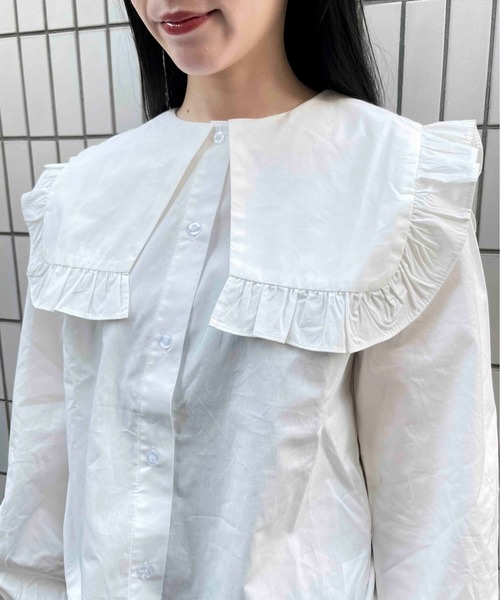 EPIMI E'PIMMY(エピミエピミー)の「フリルビックカラーコットンブラウス(シャツ/ブラウス・レディース・ブラック/オフホワイト・MEDIUM)」の9枚目の写真