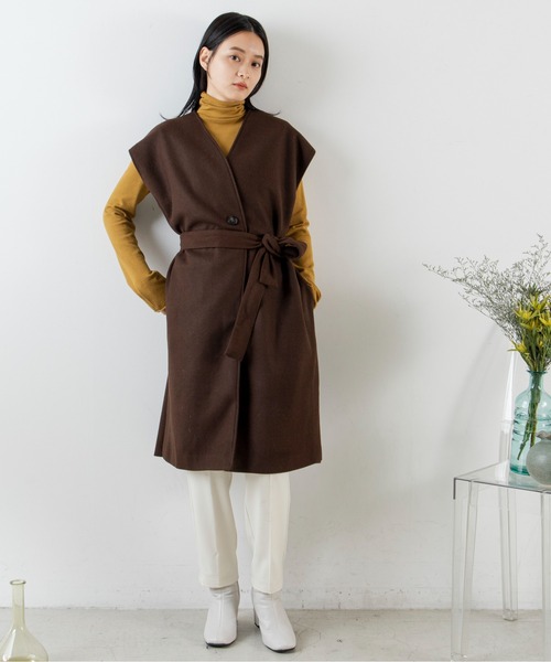 ANGIE（アンジー）の「ウールタッチ ノーカラー ジレ コート（ノーカラーコート・レディース・ベージュ/ブラウン・FREE）」の14枚目の写真