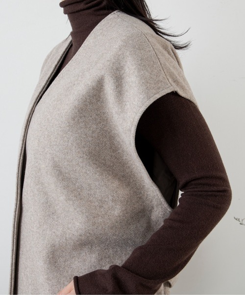 ANGIE（アンジー）の「ウールタッチ ノーカラー ジレ コート（ノーカラーコート・レディース・ベージュ/ブラウン・FREE）」の8枚目の写真