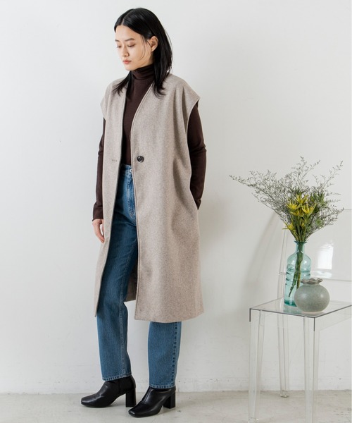 ANGIE（アンジー）の「ウールタッチ ノーカラー ジレ コート（ノーカラーコート・レディース・ベージュ/ブラウン・FREE）」の17枚目の写真