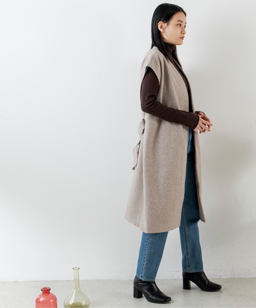 ANGIE（アンジー）の「ウールタッチ ノーカラー ジレ コート（ノーカラーコート・レディース・ベージュ/ブラウン・FREE）」の20枚目の写真