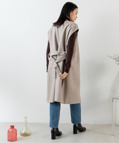 ANGIE（アンジー）の「ウールタッチ ノーカラー ジレ コート（ノーカラーコート・レディース・ベージュ/ブラウン・FREE）」の19枚目の写真